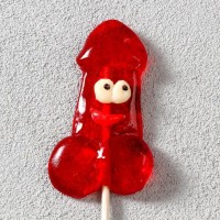 Леденец на палочке, в форме члена: с улыбкой и глазами